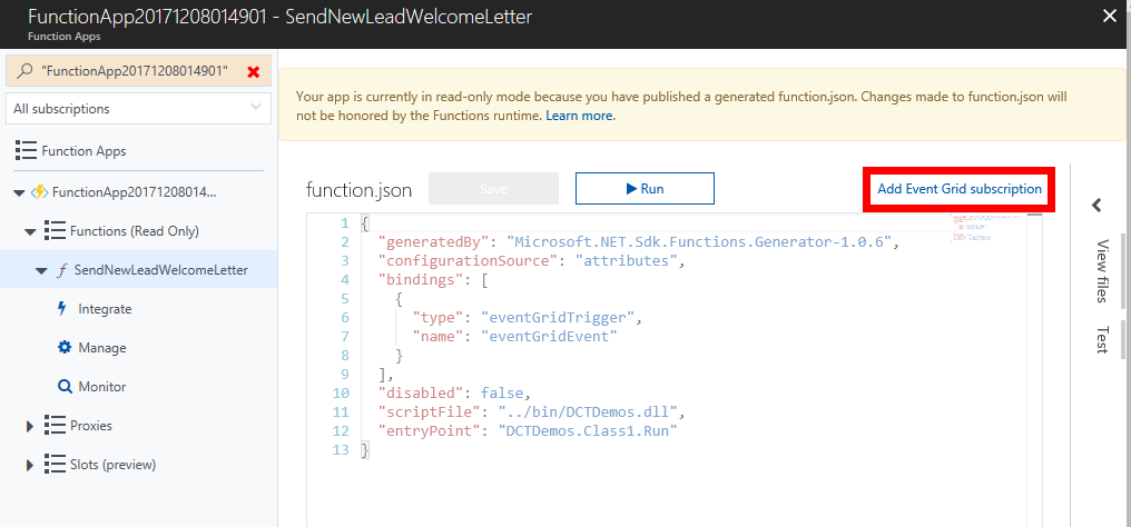 Adding an Azure Event Grid subcription for an Azure Function