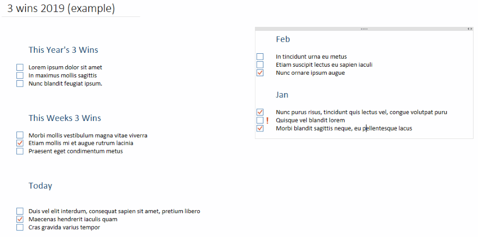 Using OneNote to plan and track your 3 win