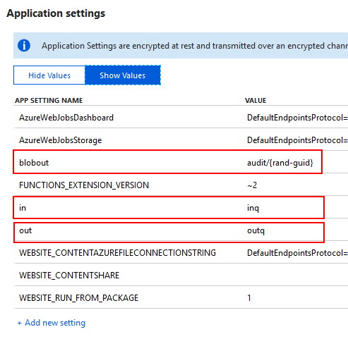 Specifying Azure Function Bindings in application settings
