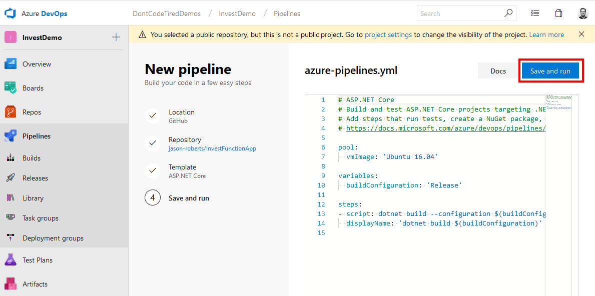Defining a starter YAML Azure Pipeline build template