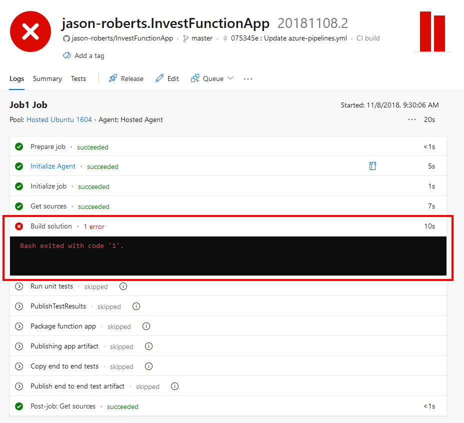 Azure Pipeline build details