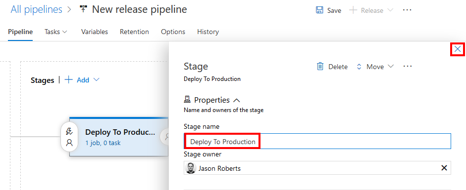 Naming a release Azre Pipeline stage