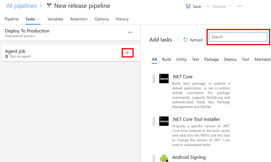 Adding Azure Pipeline release stage tasks