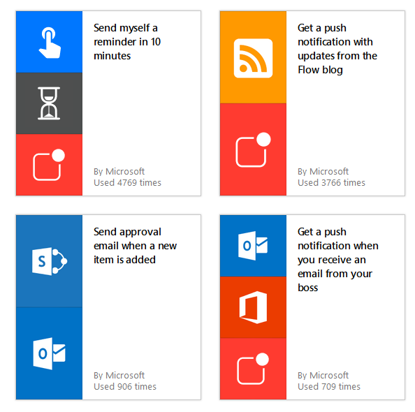 Screenshot of Microsoft Flow pre-built templates