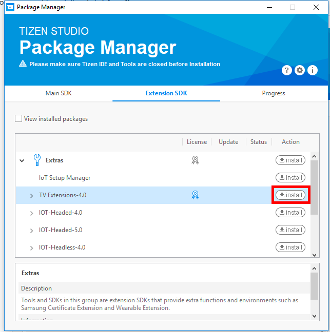 Install Tizen TV Extensions in Visual Studioe