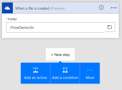 A Flow triggered by new OneDrive files