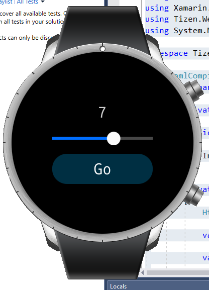 Xamarin Forms app running in Samsung Galaxy Watch emulator