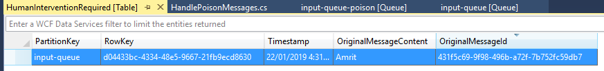 Azure Table Storage to process poison messages