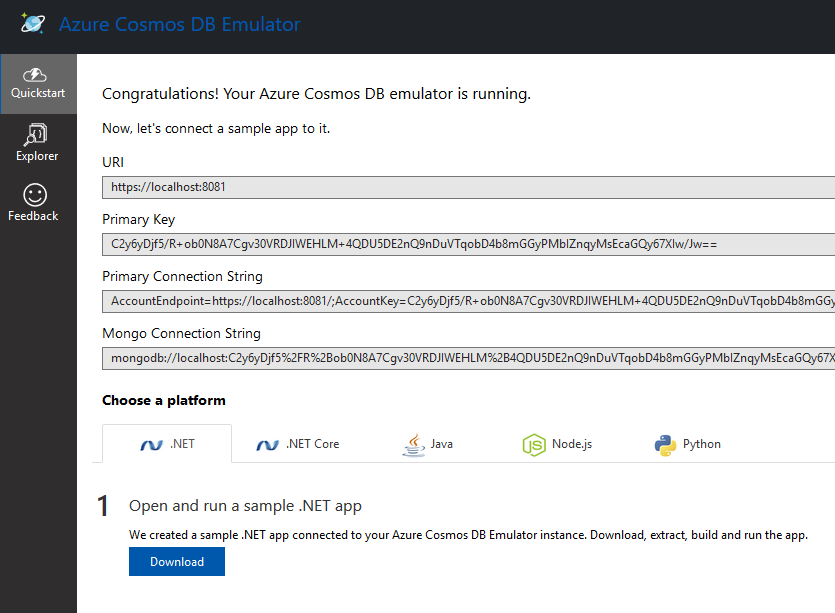 Azure Cosmos Emulator portal