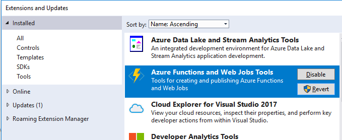 Azure Functions and Web Jobs Tools Visual Studio 2017 extension