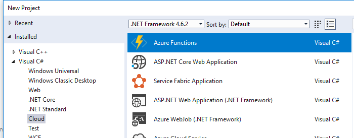 Creating a new Azure Functions project in Visual Studio