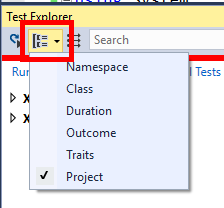 Selecting a grouping in Visual Studio Test Explorer