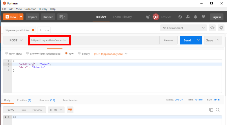 Sending a request using Postman