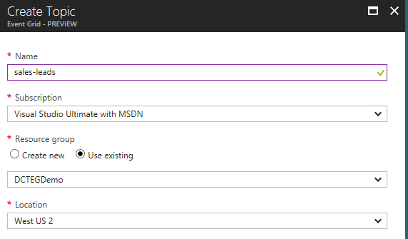Creating a new Azure Event Grid Topic