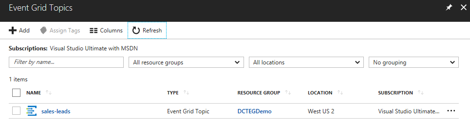 Azure Event Grid topic added